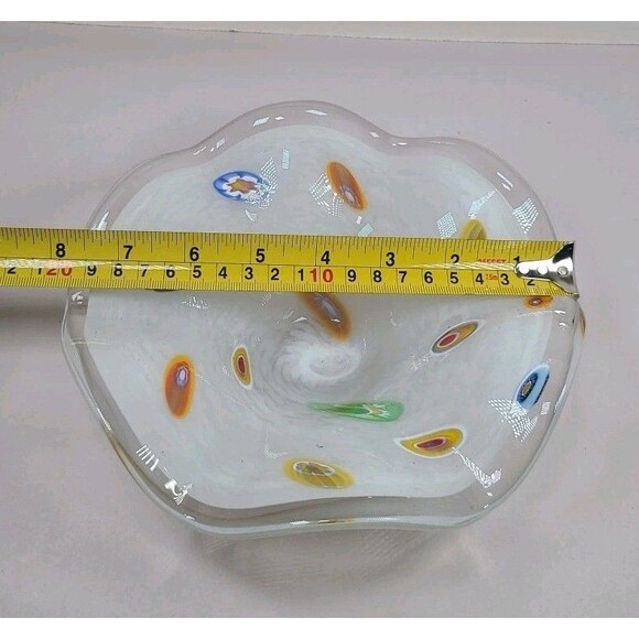 Vintage Lavorazione Murano Millefiori White Glass CenterPiece Bowl Italy 7.5" - Picture 2 of 4